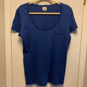 Check and Stripe U Neck Tshirt - Navy